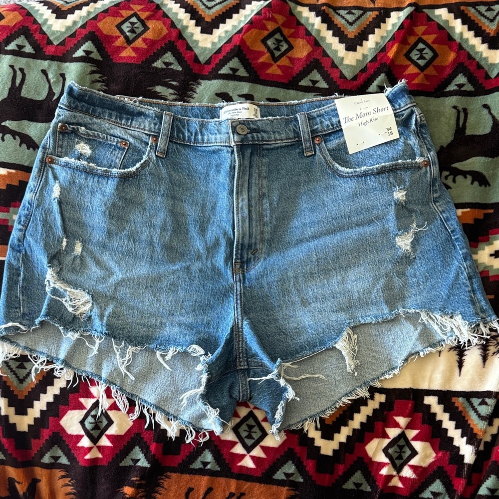 Abercrombie & Fitch Curve Love Blue Distressed Jean Shorts